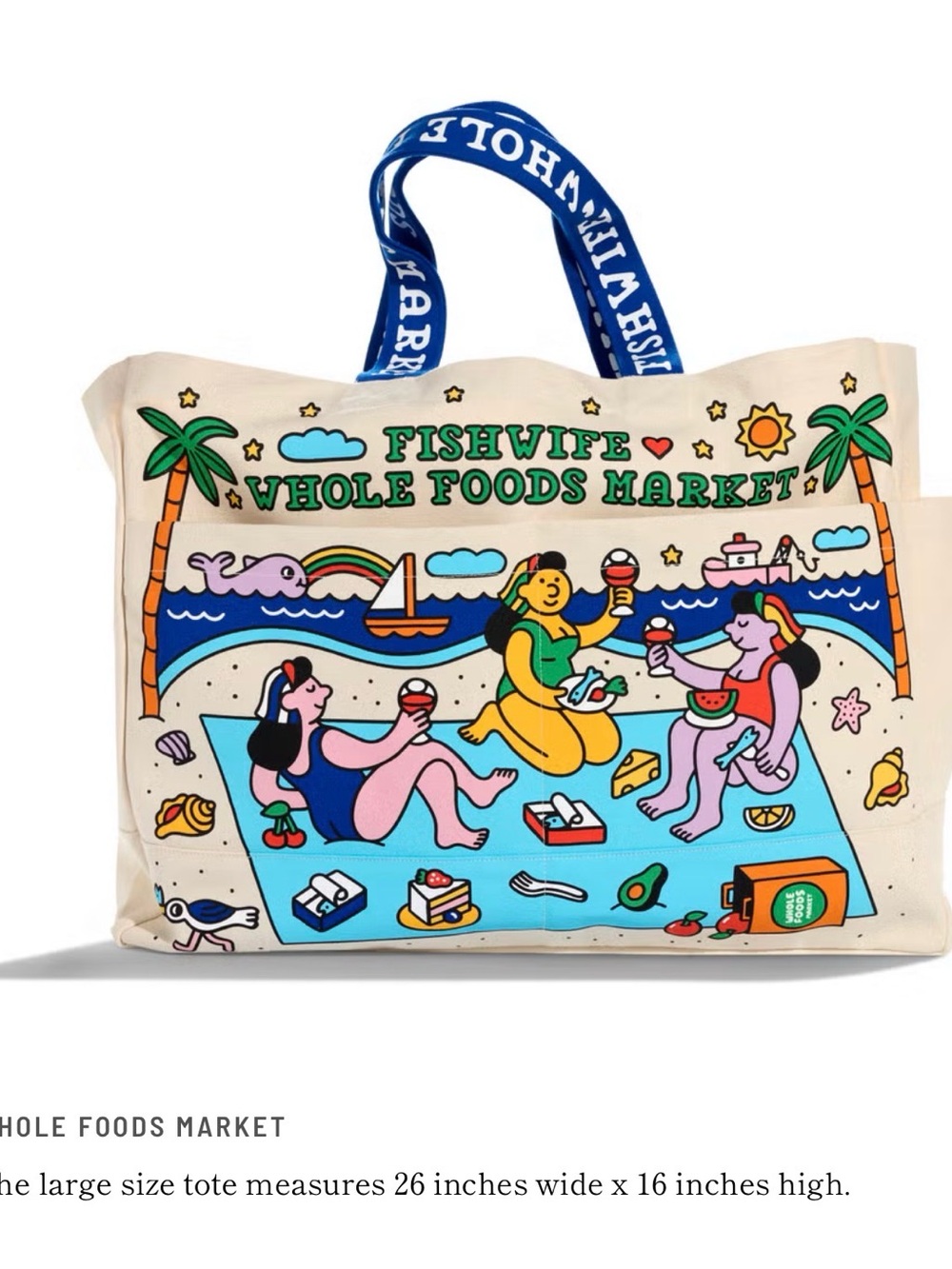 Whole Foods x Fishwife Limited Edition Reusable Tote Bag XL NWT Eclectic Boho
